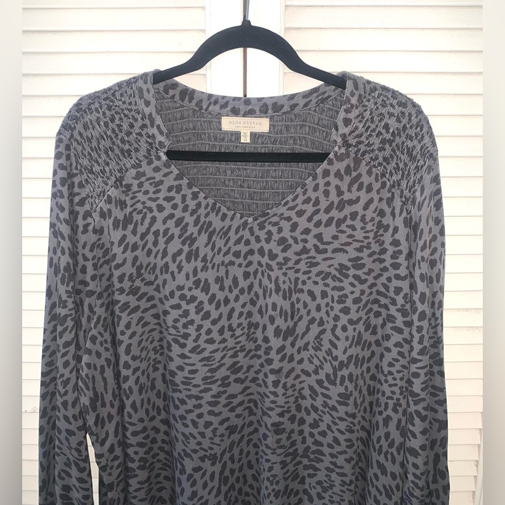 Side Stitch Smocked Yoke Printed Tunic